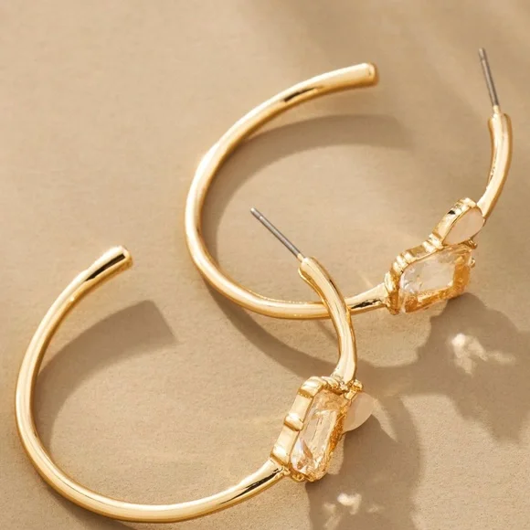 Anthropologie double stone Gold Hoop Earrings - Picture 3 of 16